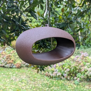 Hängendes Vogelfutterhaus in ovaler Form, modernes, minimalistisches Design, originelle, handgefertigte 3D-Gartendekoration