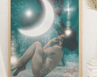 Moon + Sea Goddess | Ethereal Divine Feminine | Witchy Art Print | Witchy Decor | Feminine Moon Art | Water Goddess | Moon Witch