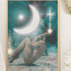 Moon + Sea Goddess | Ethereal Divine Feminine | Witchy Art Print | Witchy Decor | Feminine Moon Art | Water Goddess | Moon Witch