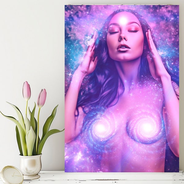 Connected to the Universe - Stellar Female Beauty Amongst Stars - Tapped in & Tuned In - Cosmic Divine Feminine - Third Eye Chakra Lit