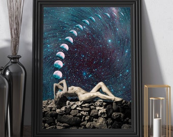 Moon Phases Goddess | Cosmic Divine Feminine | Witchy Art Print | Celestial Art Print | Feminine Moon Art | Cosmic Goddess | Moon Witch