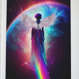 Celestial Angel Art Print, Heavenly Being Wall Art, Angelic Woman, Divine Feminine, Digital Print, Guardian Angel, Angel Wings, Glitter Art