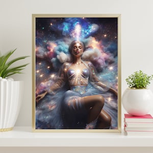 Goddess of Starlight: Divine Feminine Art, Mystical Stardust and Light Fractals, Spiritual Digital Print, Cosmic Download Light Language