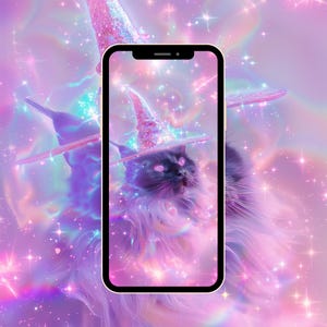 DIGITAL DOWNLOAD -Ethereal Black Cat Art Print - Sparkling Witch Hat in a Magical Realm - Phone Wallpaper & Print Size