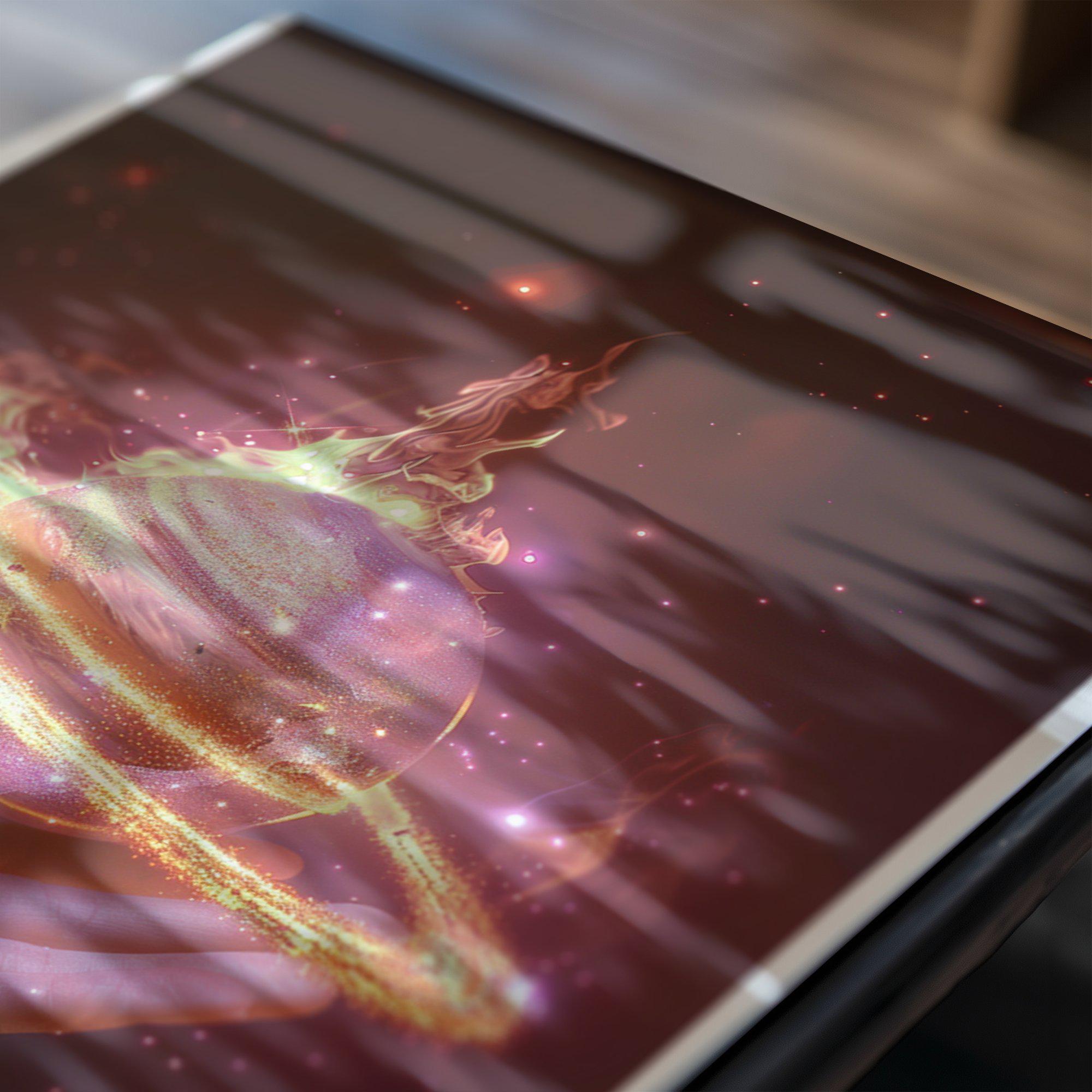 Mystical Saturn Art Print With Glowing Rings and Flames, Cosmic Fantasy ...