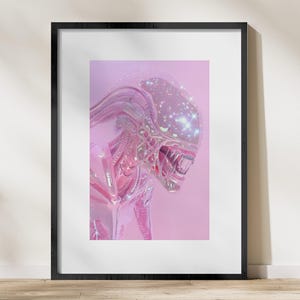 Glittering Pink Alien Art Print, Holographic Sci-fi Decor, Futuristic ...