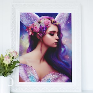 Celestial Angel Art Print, Heavenly Being Wall Art, Angelic Woman, Divine Feminine, Digital Print, Guardian Angel, Angel Wings, Goddess Art