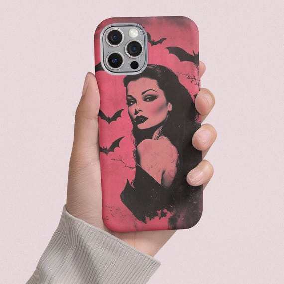 Gothic Vampire Phone Case Pink Retro Horror Pin Up Halloween iPhone Samsung Goth Witch Case