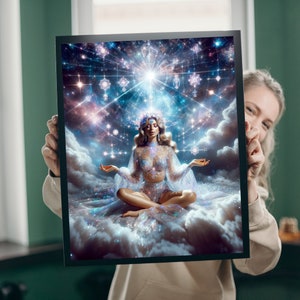Goddess of Starlight: Divine Feminine Art, Mystical Stardust and Light Fractals, Spiritual Digital Print, Light Language