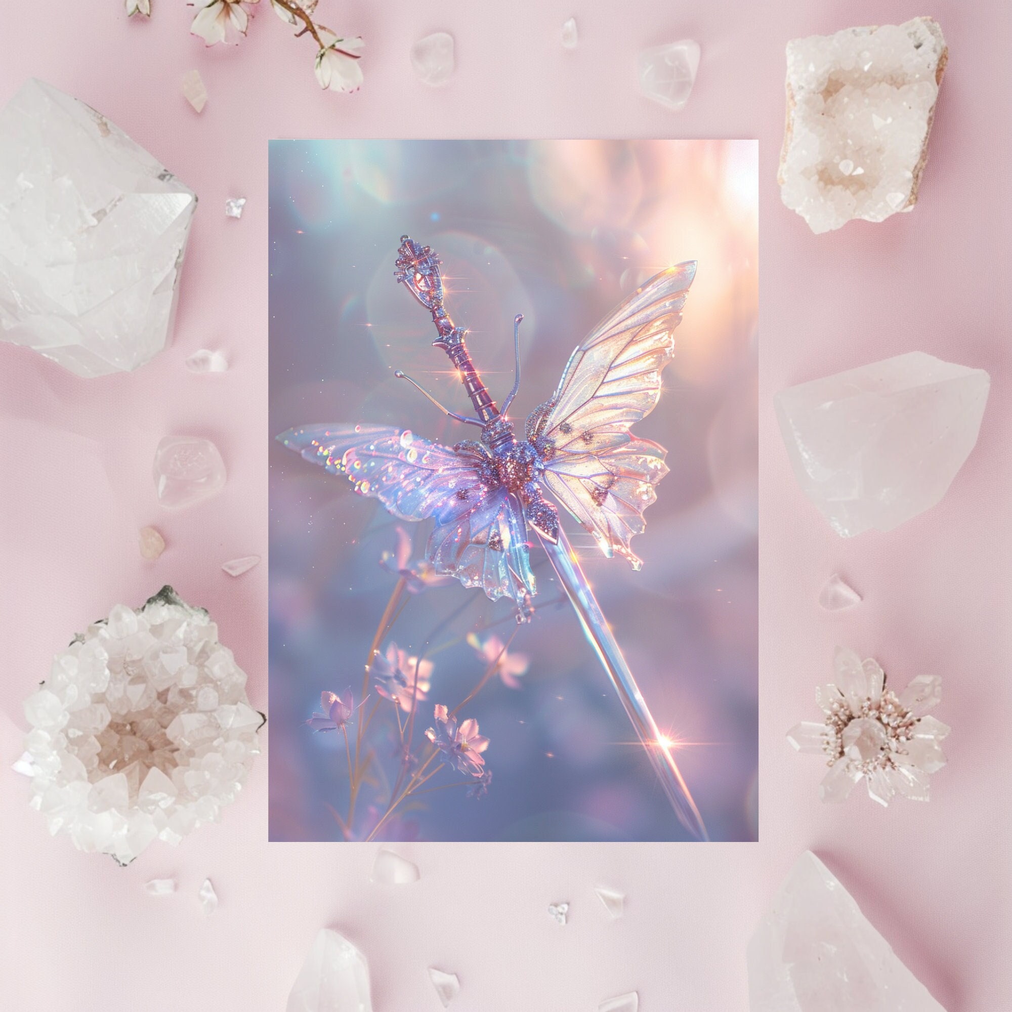 Enchanted Crystal Butterfly Sword Artwork - Mystical Fantasy Blade