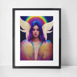 Celestial Angel Art Print, Heavenly Being Wall Art, Angelic Woman, Divine Feminine Poster, Digital Print, Guardian Angel, Angel Wings