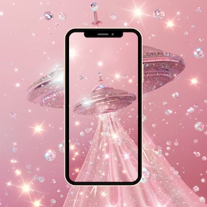Magisches rosa glitzerndes UFO - Pinke Ästhetik - Verträumte Sci-Fi Handy Wallpaper - Digital Download