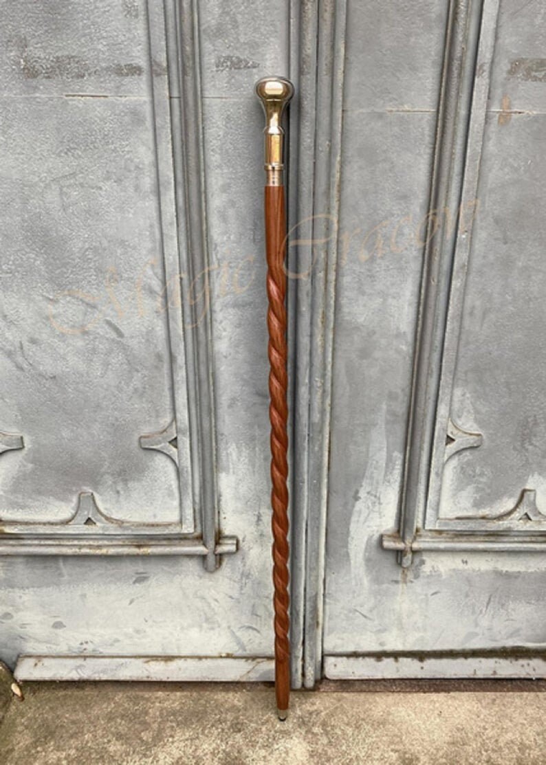 Designer Handmade Long Round Head Walking Stick Brass Handle Etsy