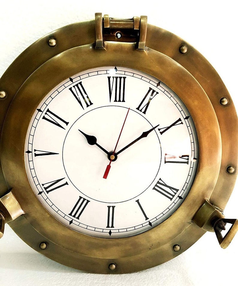 Antique Marine Solid Shiny Brass Ship Porthole Analog Clock Nautical Wall Hanging Clock Home Decor