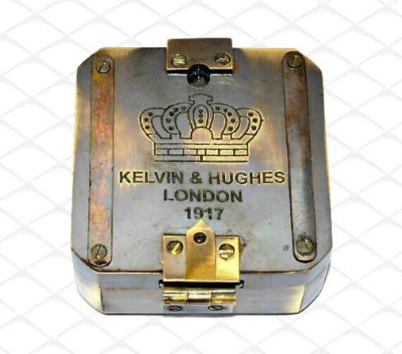 Vintage Brass Compass Kelvin & Hughes London 1917 Compass Marine Nautical Style 