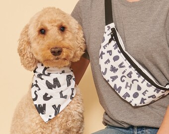 Alphabet Dog Bandana, Matching Fanny Pack ook beschikbaar, dia's over de kraag, schattig patroon bandana, hondensjaal, bandana, neckerchief