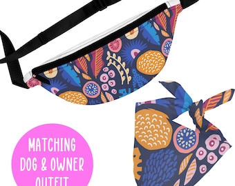 Matching Dog and Owner Outfits, Hooman and me, Dog Bandana, Fanny Pack for dog owner, Dog owner matching, Cute Fanny Pack, Pattern Bandana