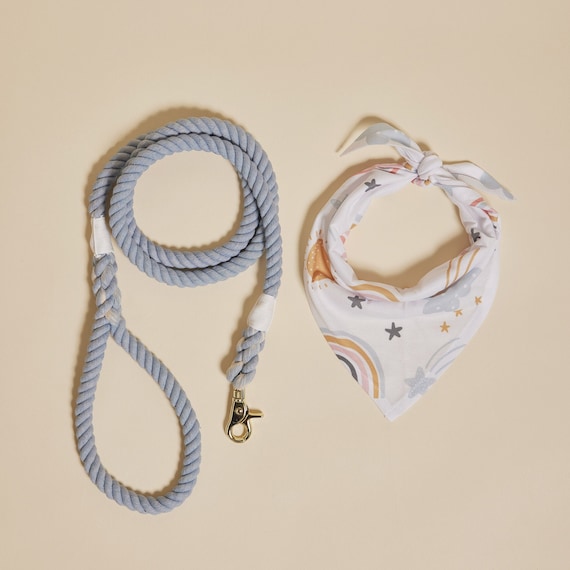 Sky Blue Rope Leash for Dogs 5ft, Free Bandana Gift, Natural Dye Rope Leash, Dog Owner Gift, Dog Mom Gift, Dog Lover Gift, Dog Bandana