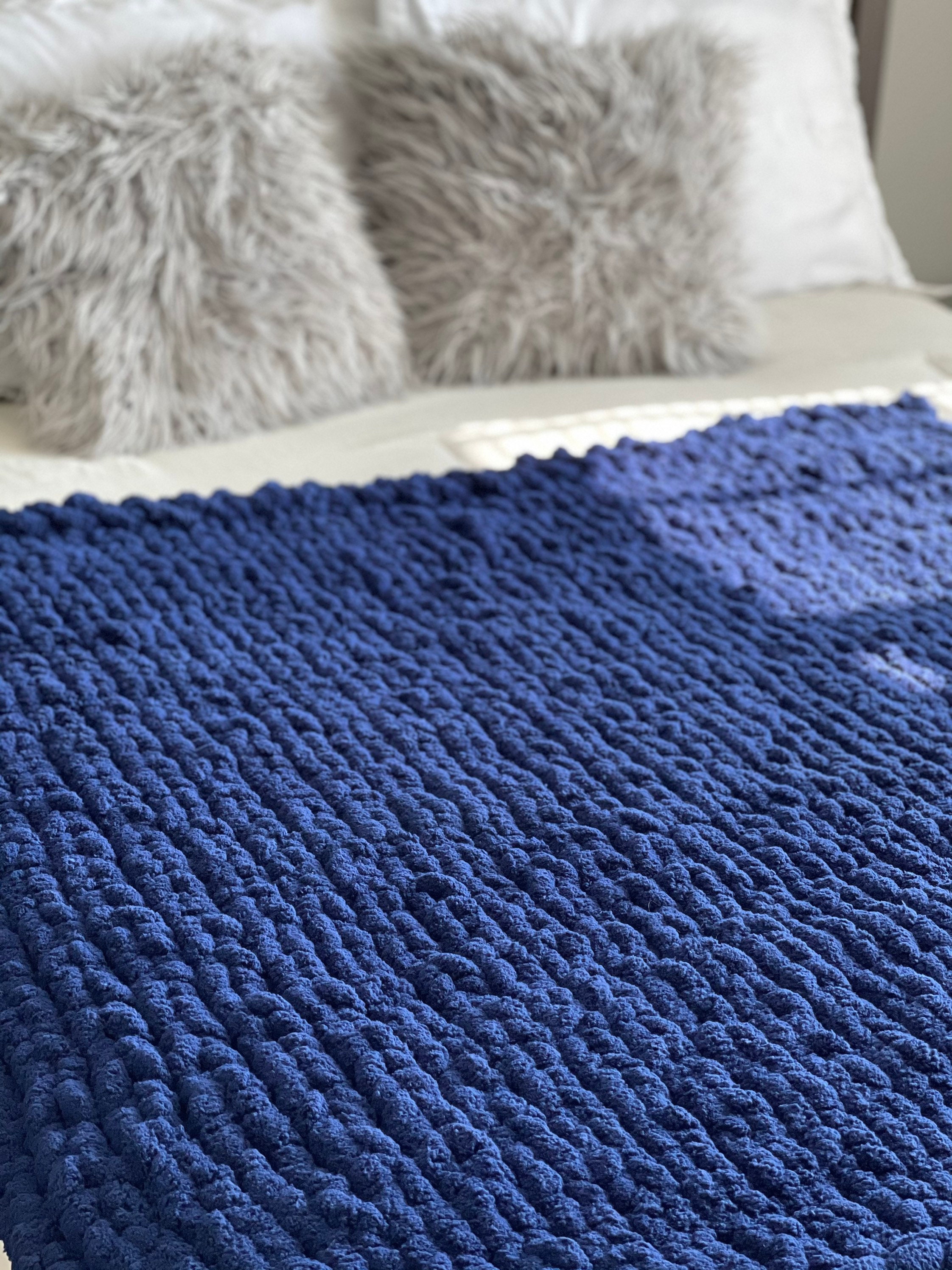 Blue Chenille Chunky Crochet Blanket Small & Large Etsy