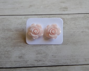 Pink Rose Earrings, floral earrings, handmade jewelry, rose stud earrings