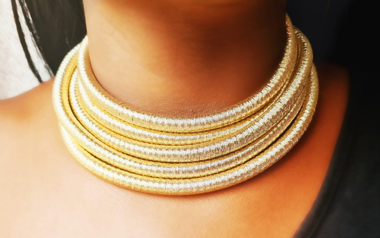 Statement Multilayer Rope Choker Necklace Black Etsy