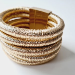 Statement Multilayer Rope Woven Stacked Cuff Bracelet (Gold)