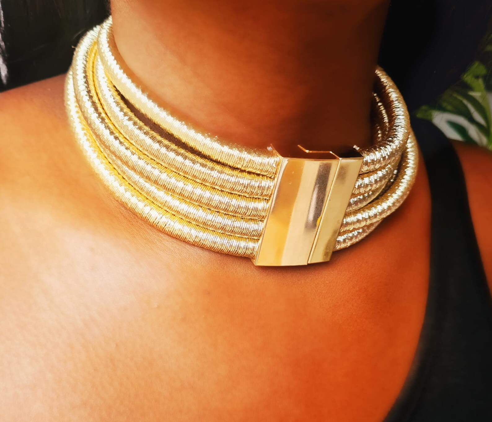 Statement Multilayer Rope Choker Necklace Black Etsy