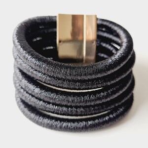 Statement Multilayer Rope Woven Stacked Cuff Bracelet (Black)