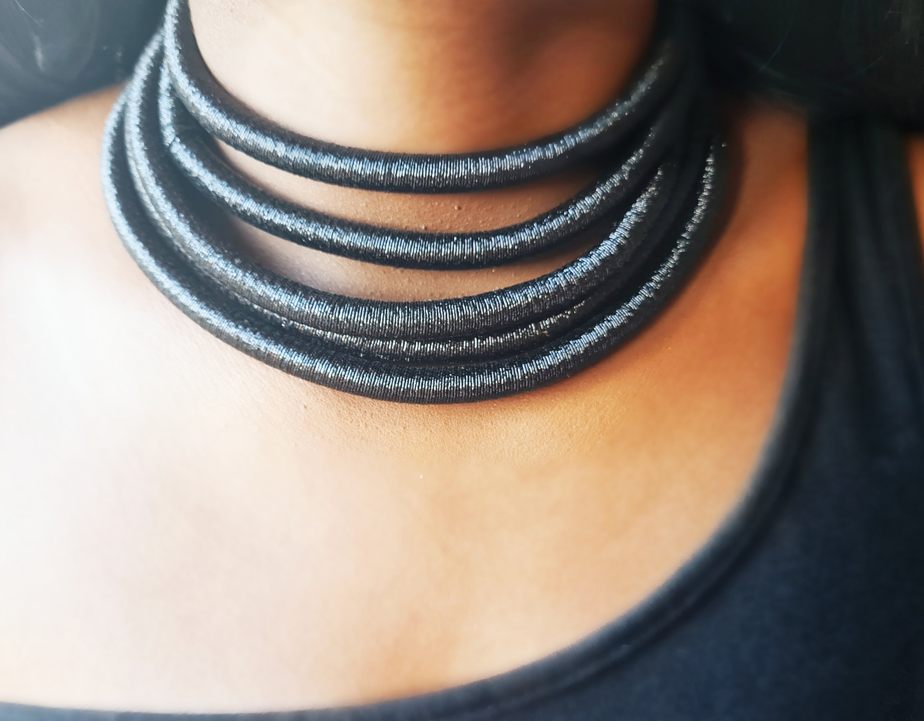 Statement Multilayer Rope Choker Necklace Black Etsy