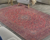 Turkish Red Rug, Farmhouse Decor, Classic Oriental Design, Floral Medallion Rugs, Vintage Rug For Living Room, Bedroom, Kitchen, Dining Room
