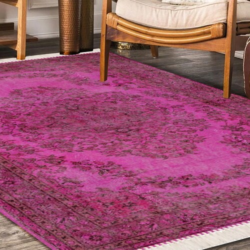 Hot Pink Turkish Rug Traditional Rug Vintage Look Isparta Etsy