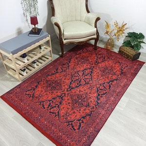 Moroccan Rug, Red Geometric Diamond Art Rugs, Vintage Oriental Oushak Traditional Design Boho Home Decor Living Room, Bedroom