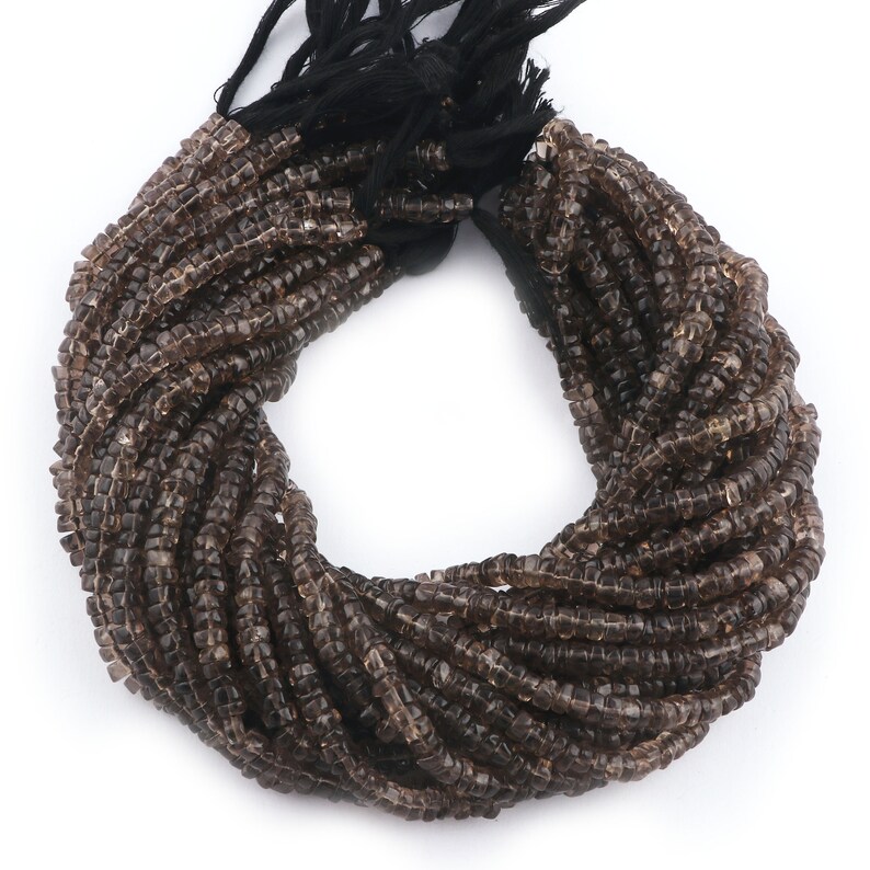 Wholesale Beads Natural Smoky Quartz Smooth 6-7 mm Heishi Tyre Freeform Loose Beads Strand 13 Inches For Jewelry Making Handmade Beads
