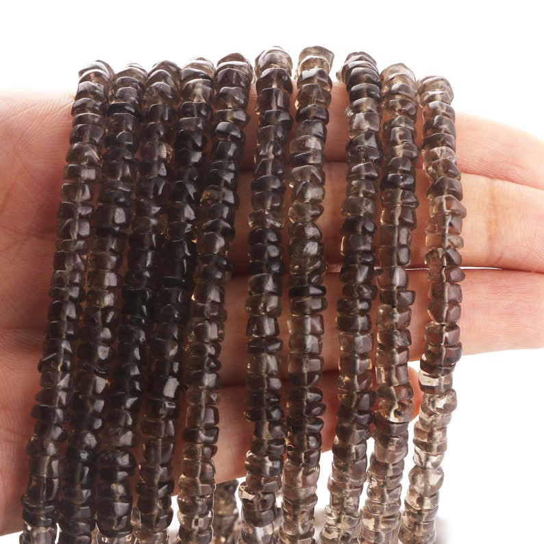 Wholesale Beads Natural Smoky Quartz Smooth 6-7 mm Heishi Tyre Freeform Loose Beads Strand 13 Inches For Jewelry Making Handmade Beads
