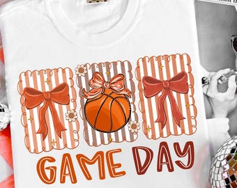 Preppy basketbalcoquette png, wedstrijddag basketbal png, basketbalshirtontwerp, glitter basketbal mama-sublimatie, basketbalstrik png