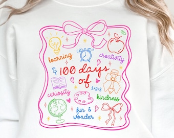 Coquette Teacher 100 dagen school png, preppy roze strik studentenshirtontwerp, honderd dagen slimmer, meisjes 100e dag sublimatie