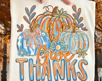 Give Thanks Png, Floral Fall Pumpkin Coquette Png, Coquette Thankful Png, Brushstroke Fall Bow Png, Preppy Thanksgiving Shirt Design