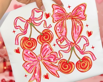 Fiocco di ciliegia di San Valentino in formato PNG, disegno per maglietta di San Valentino con pennellata rosa, ti amo molto, ciliegia, sublimazione, xoxo be mine, download digitale