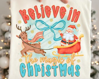 Coquette Santa Christmas PNG, Believe in the Magic Png, Hand Drawn Santa Claus Christmas Sublimation, Whimsical Christmas Shirt Design