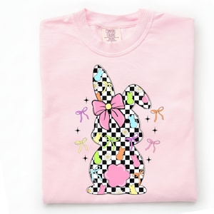 Retro Easter Bunny Coquette PNG, Happy Easter Png, Pink Easter Bow Png, Retro Checkered Easter Png, Floral Spring Png, Girls Pink Easter Png
