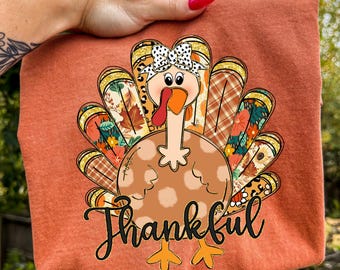 Thankful Turkey Png, Thanksgiving Gobble Coquette Png, Girly Fall Png, Preppy Thanksgiving Png, Faux Glitter Png,  Autumn Brushstroke Png