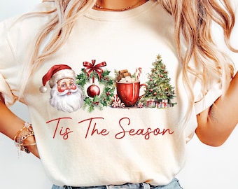 Navidad retro png, Es la temporada png, Papá Noel png, Navidad acuarela png, Sublimación navideña, Feliz Navidad, Vibras navideñas