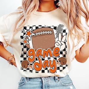 Game Day Football PNG, Retro Football PNG, Football Mom Png, Black Orange, Touchdown Season Png, Lightning Bolt, Retro Checkered, Fall PNG