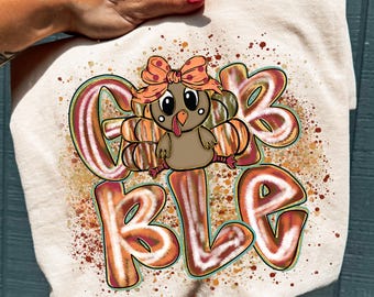 Gobble Turkey Coquette Png, Thanksgiving Turkey Png, Girly Fall Png, Preppy Thanksgiving Png, Thankful Turkey Png, Autumn Brushstroke Png