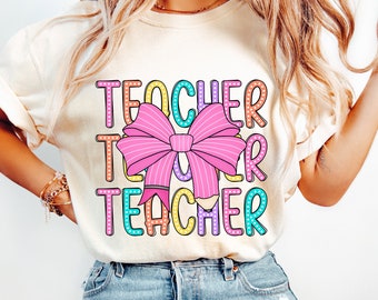 Coquette Teacher Png, Back to School Png,Teacher Appreciation Gift,Bright Doodle Dots,First Day of School Png,Retro Teacher png,Teacher Life