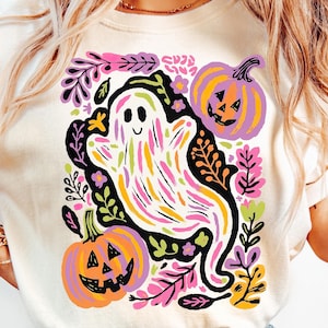 Preppy Halloween Ghost Png, Cute Boo Ghost Coquette Png, Floral Spooky Season Png, Pastel Halloween Shirt Design, Boho Pumpkin Sublimation