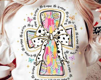 He is Risen PNG, Matthew 28:6, Christian Easter png, Easter Coquette Png, Jesus Easter Cross png, Bible Verse Png, Glitter Easter Png