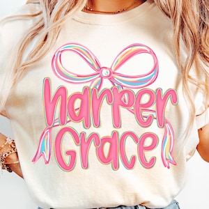 Nombre personalizado para niños PNG, lazo de sublimación, diseño de camiseta con nombre de niña, verano personalizado para niños pequeños, clipart con nombre lindo para niños