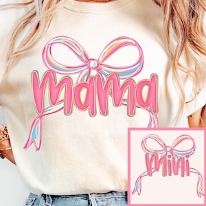 Coquette Mama Mini Png, Mamma och Jag T-shirtdesigner, Preppy Mama Rosett Sublimering, Flickigt Rosa Mor Dotter Png, Trendig Sommar Digital Png