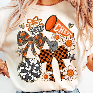 Cheer Coquette Png, Orange Cheer Mom Shirt Design, Cheerleading Png, Preppy Cheerleader Coquette Bow Png, Cheer Season Png, Team Spirit Png